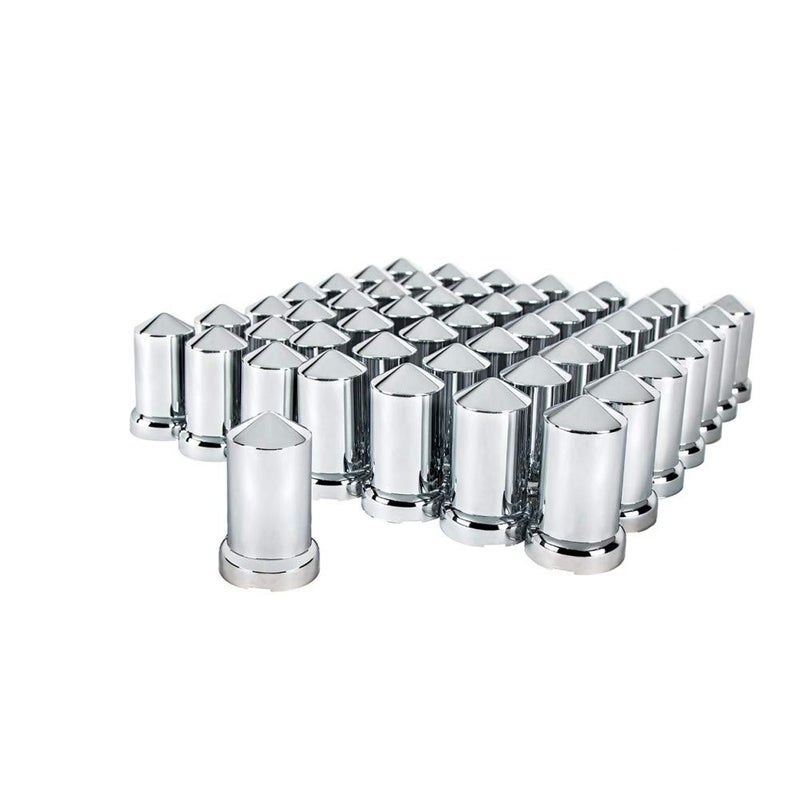 United Pacific 10117Cb - Wheel Lug Nut Cover Set - 33Mm X 3 3/16"" Chrome Plastic Pointed Nut Cover With Flange - Push-On - Image 1